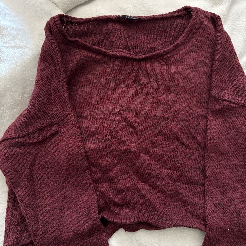 American Eagle Outfitters Maroon Crew Neck Cropped Sweater